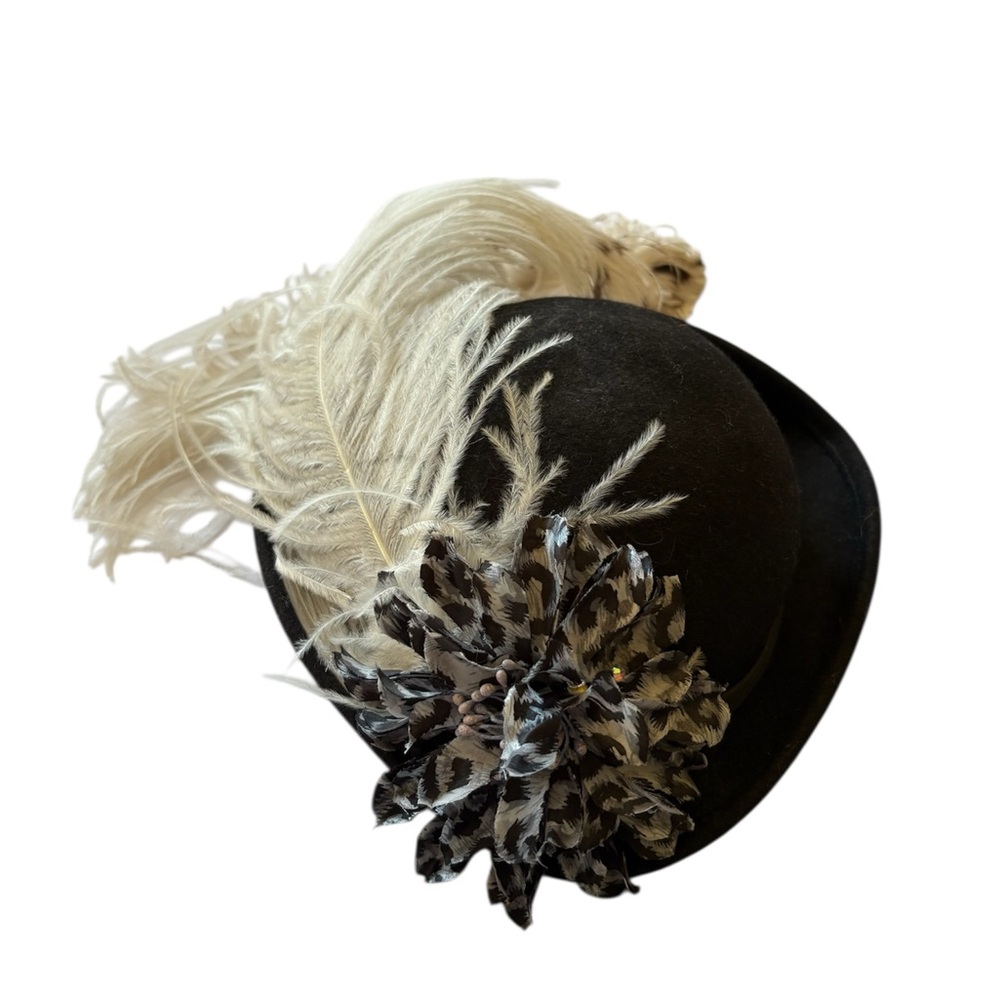 Vintage Tally Ho Wool Felt Hat Poland Dramatic Ostrich Plume & Feather Bloom